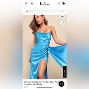 NEW And GORGEOUS!!! Lulu's Strapless Satin Dress in Sky Blue